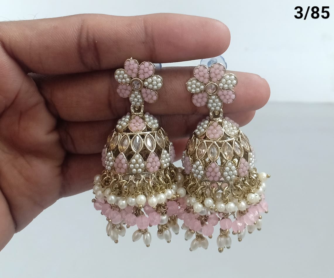 Traditional Jhumka Earrings with Kundan & Pearl Detailing – LucentEmarket